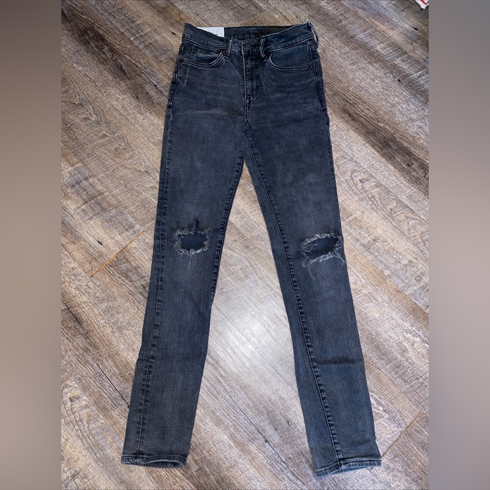 H&M Coupe Moulante Skinny Jeans High Rise Distressed Black Wash 30x32